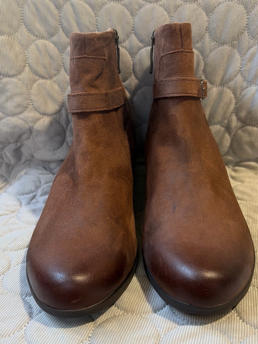 Dansko Chestnut Brown Suede Ankle Booties with Buckle Strap